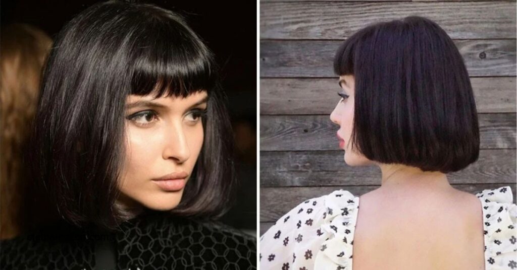10 Low Maintenance Medium Length Hairstyles with Bangs You'll Love 1 Blunt Cut with Straight Bangs