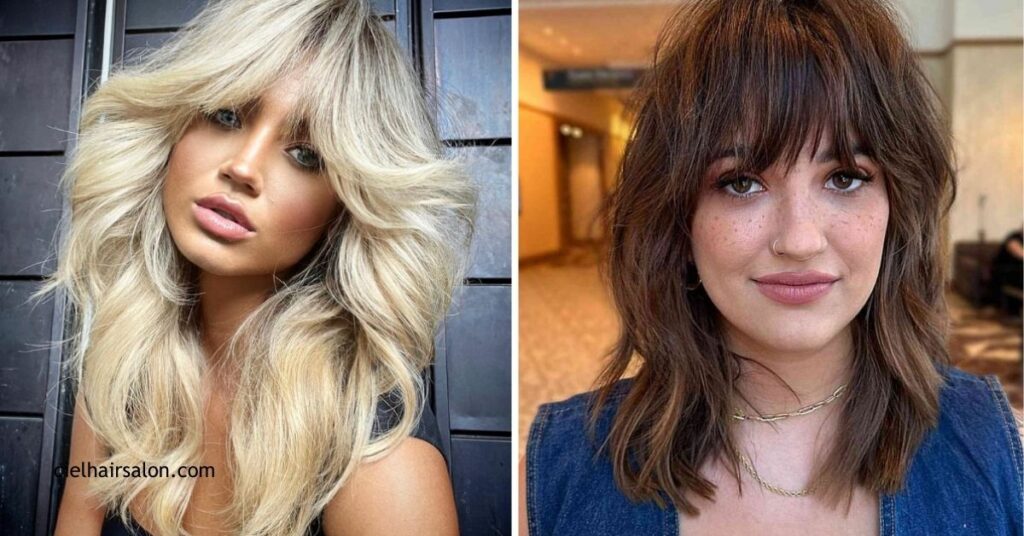 10 Low Maintenance Medium Length Hairstyles with Bangs You'll Love 3 Textured Shag with Wispy Bangs
